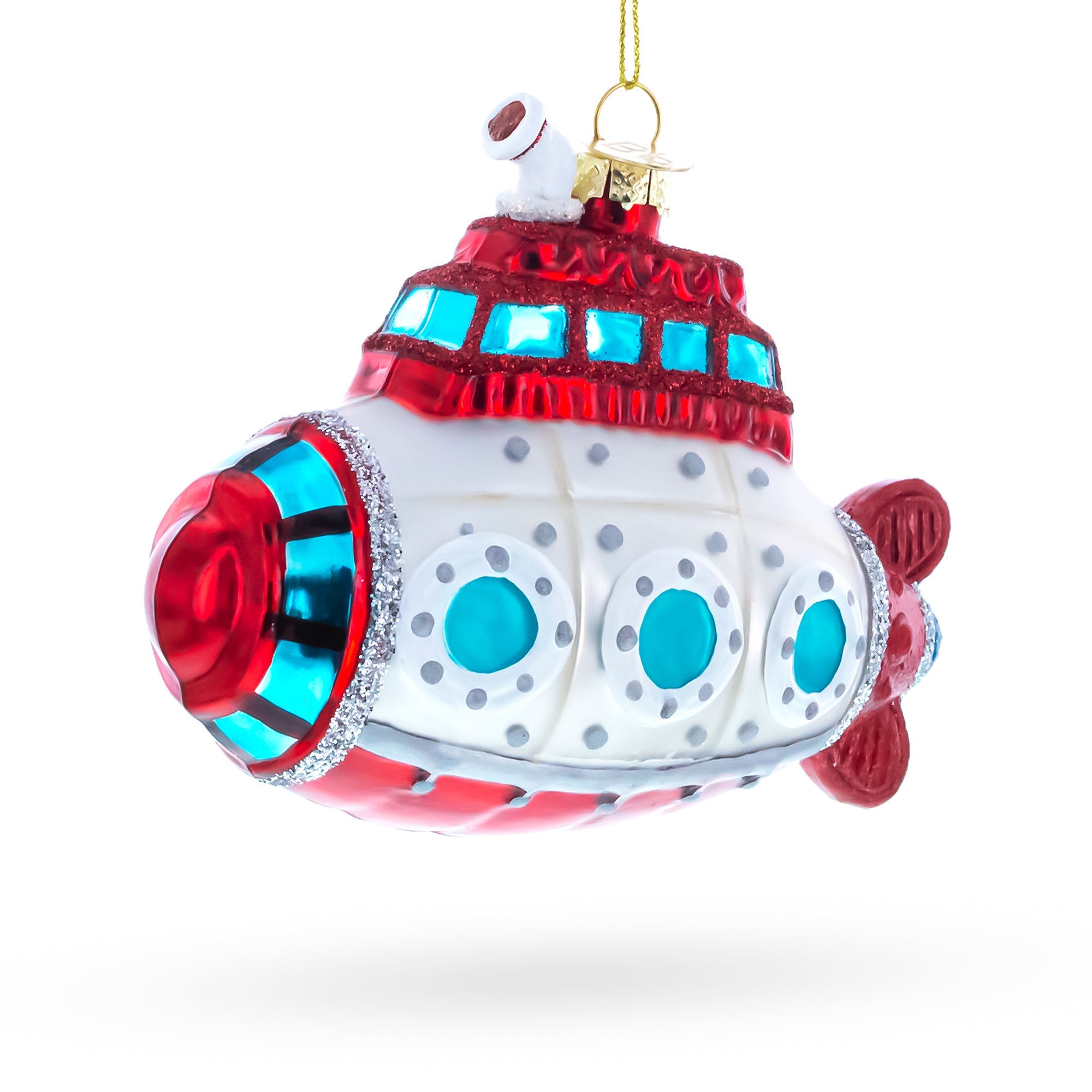Retro Submarine Glass Glass Christmas Ornament