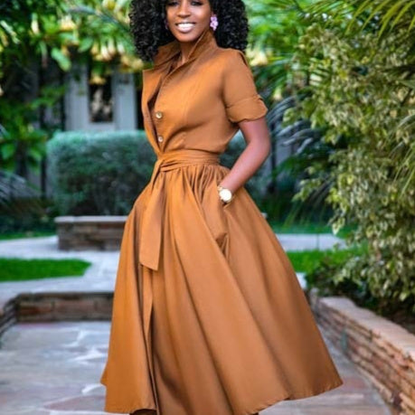 Women's Polyester Belted Half Sleeve Cardigan Dress