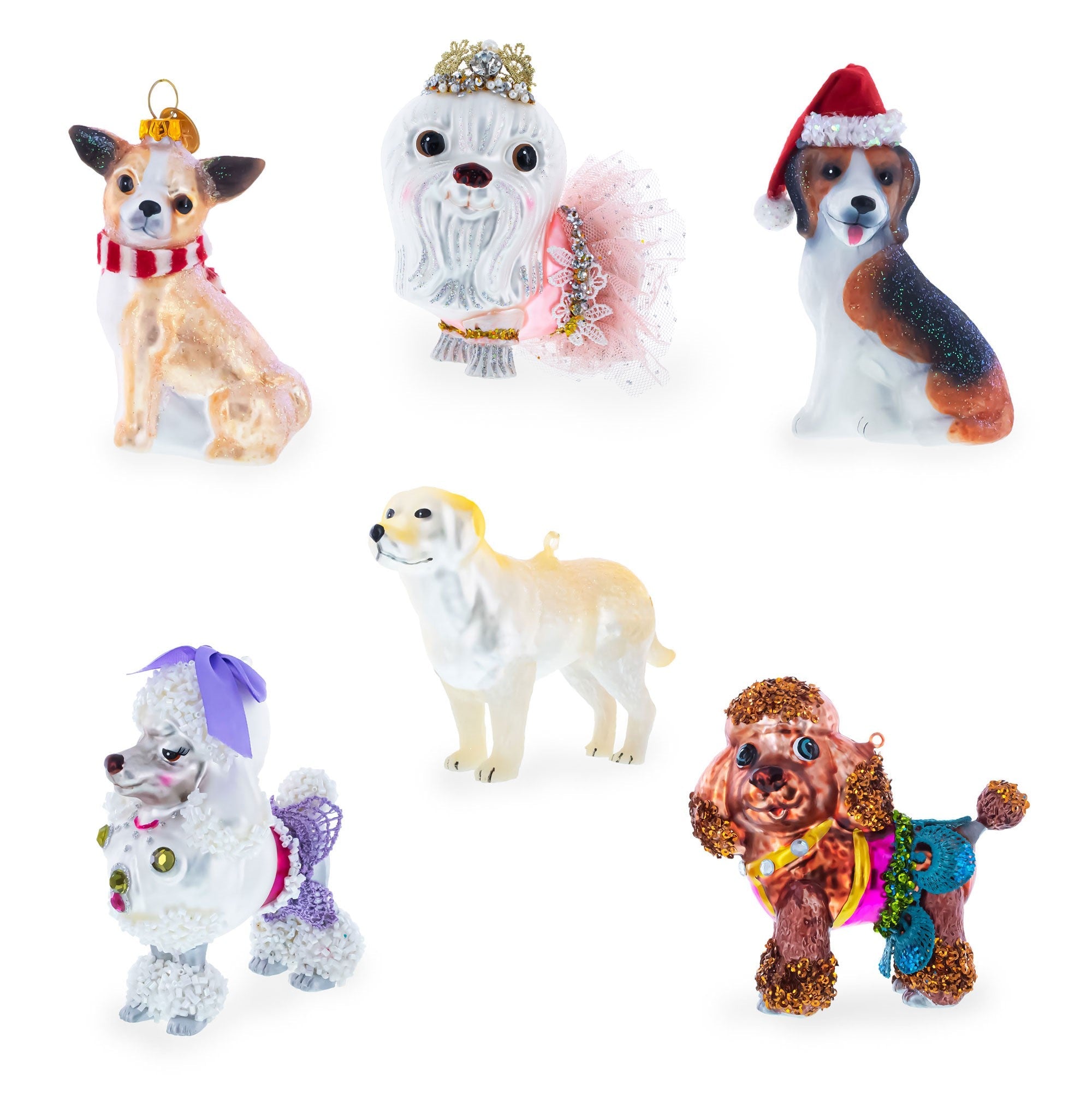 Playful Toy Dog on Festive Red Box Glass Christmas Ornament