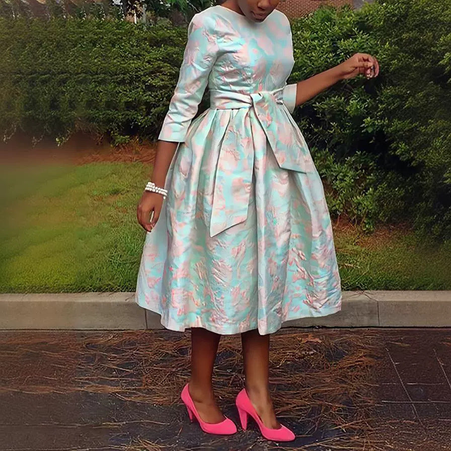 Round Neck Jacquard Fabric Swing Dress