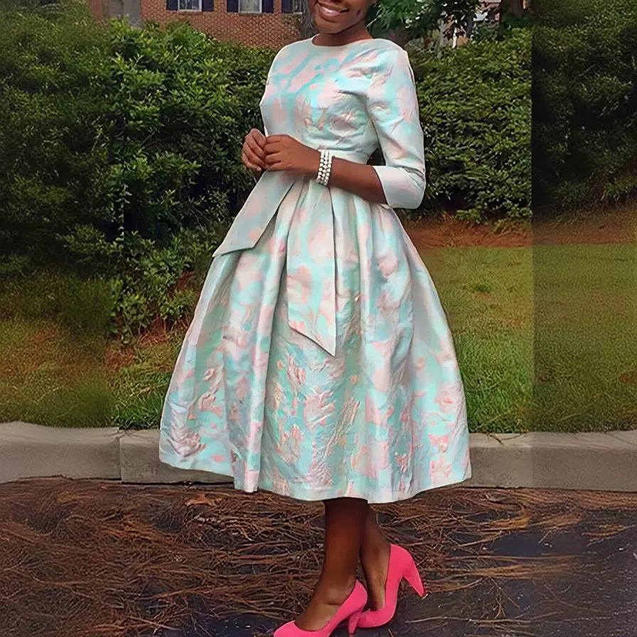 Round Neck Jacquard Fabric Swing Dress