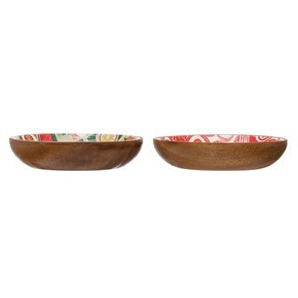Enameled Wood Bowl w/ Holiday Pattern