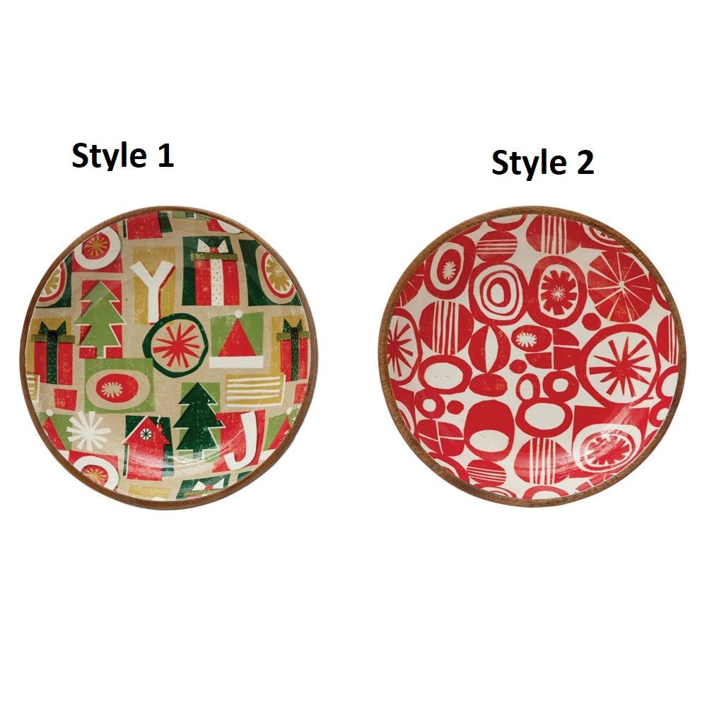 Enameled Wood Bowl w/ Holiday Pattern