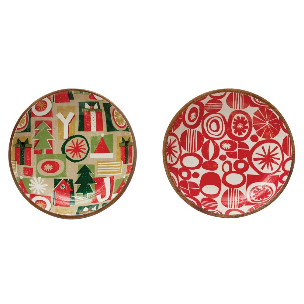 Enameled Wood Bowl w/ Holiday Pattern