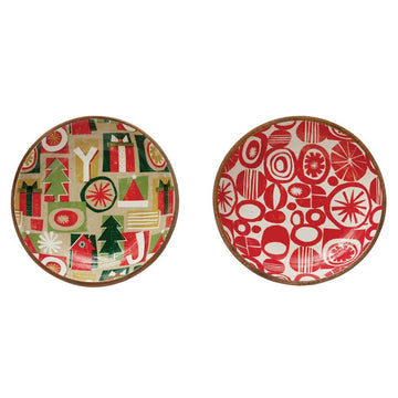 Enameled Wood Bowl w/ Holiday Pattern