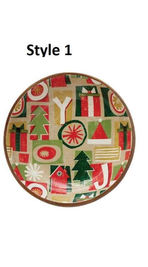 Enameled Wood Bowl w/ Holiday Pattern