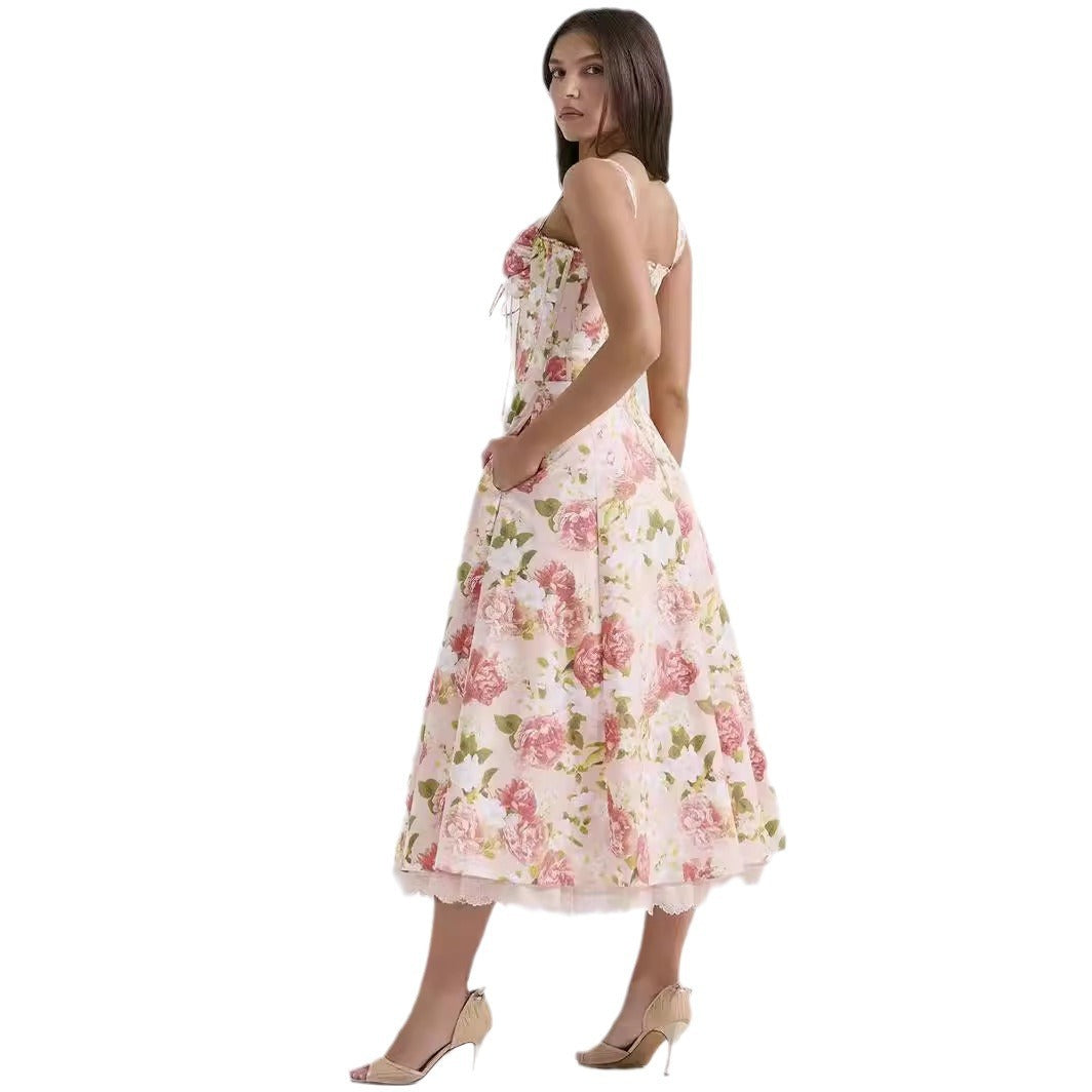 Floral Series French Strap Gentle Dress