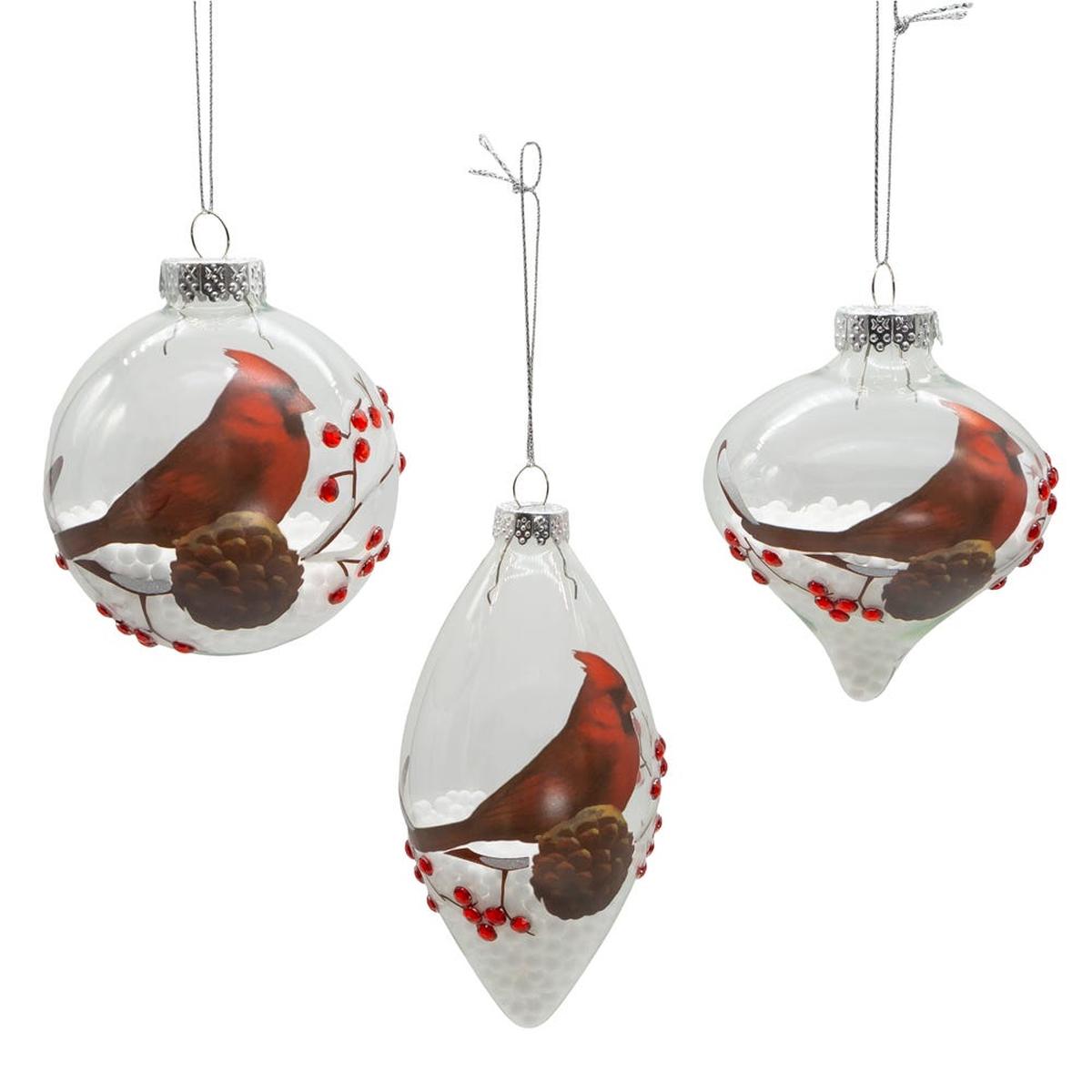 Kurt Adler 80MM Glass Cardinal Ornaments, 3-Piece Set