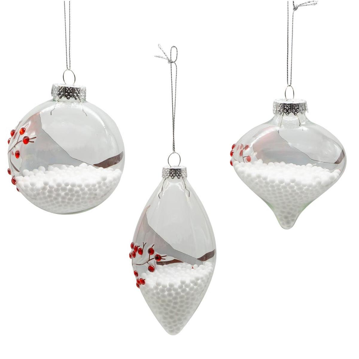 Kurt Adler 80MM Glass Cardinal Ornaments, 3-Piece Set