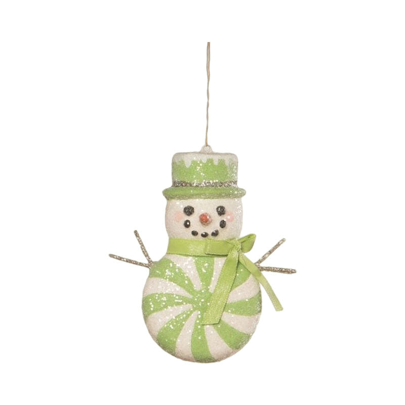 Green Peppermint Snowman Ornament by Bethany Lowe Designs