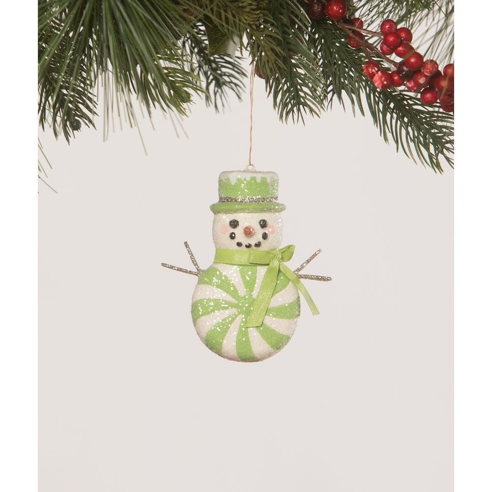 Green Peppermint Snowman Ornament by Bethany Lowe Designs