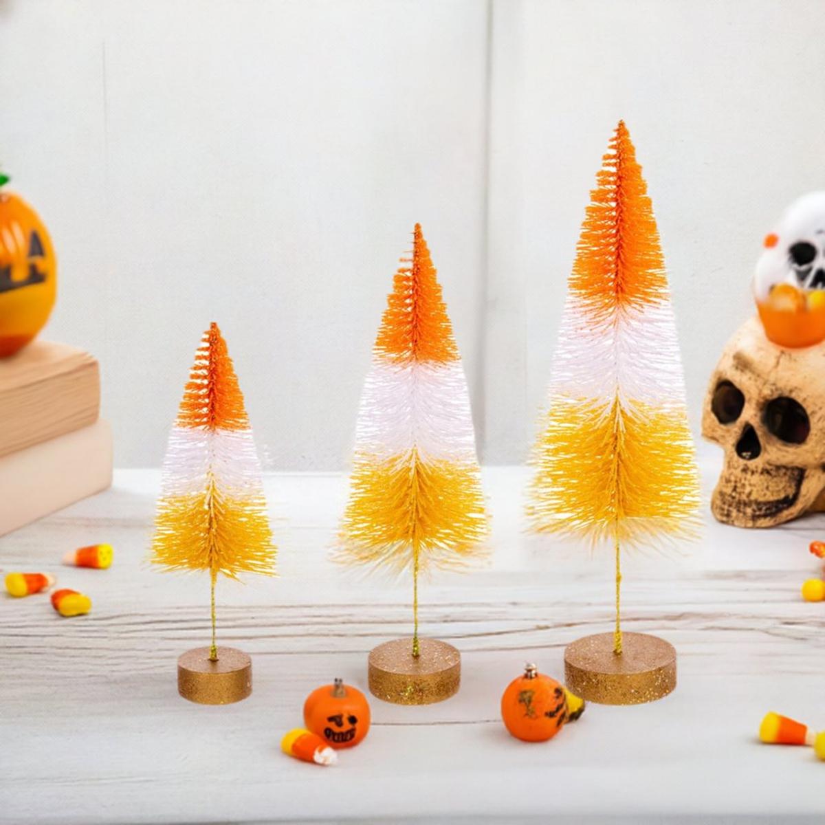 Halloween Orange Bottle Brush Tree (Set of 3)