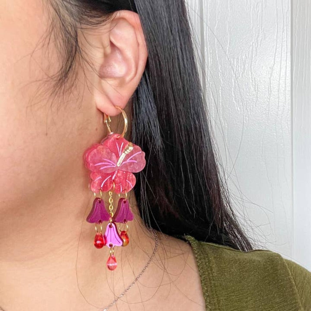 Hibiscus Acrylic Dangle Earrings