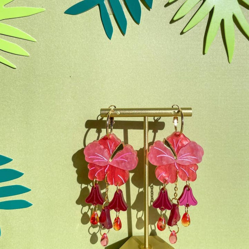 Hibiscus Acrylic Dangle Earrings
