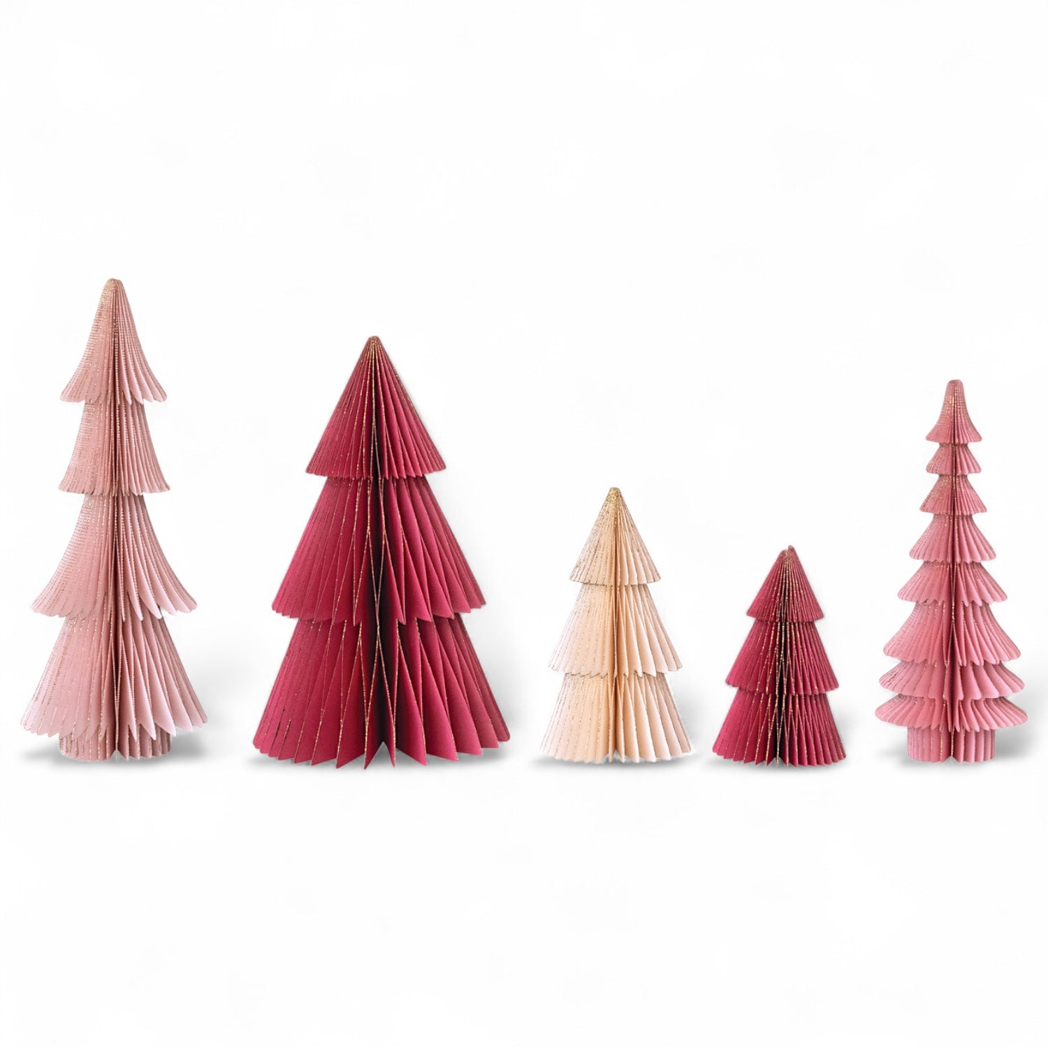 Fuschia Pink & Red Honeycomb Paper Christmas Trees | 5 Sizes