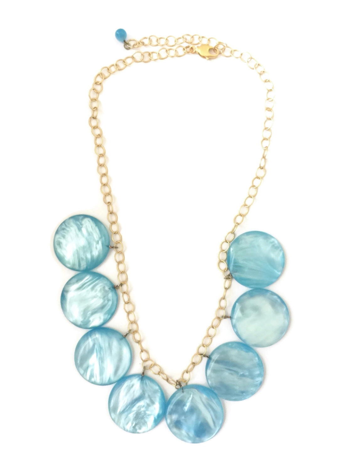 Ice Blue Wavy Moonglow Poker Face Statement Necklace