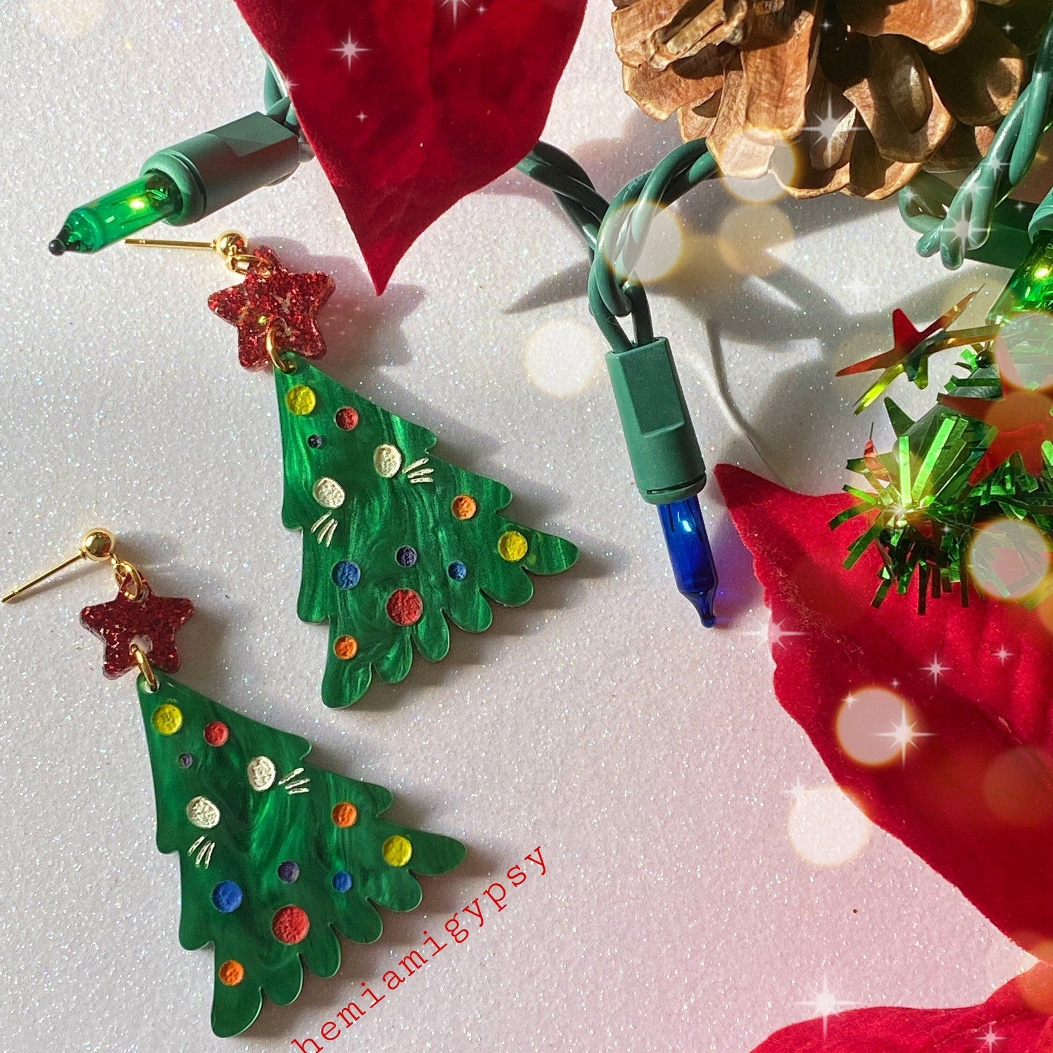 Christmas Kitty Tree Earrings