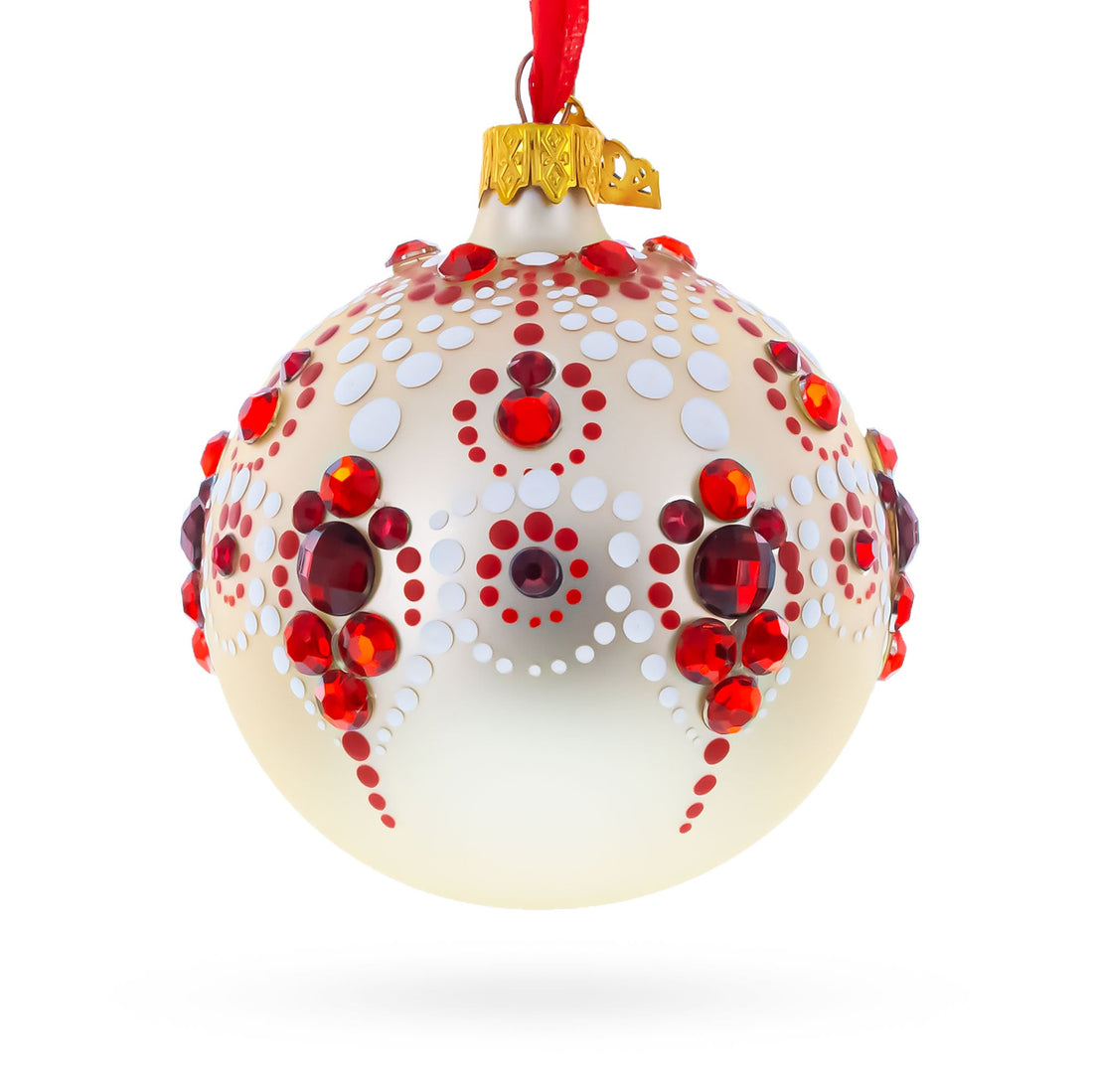 Red and Crystal Droplets Festive Glass Ball Christmas Ornament 3.25 Inches