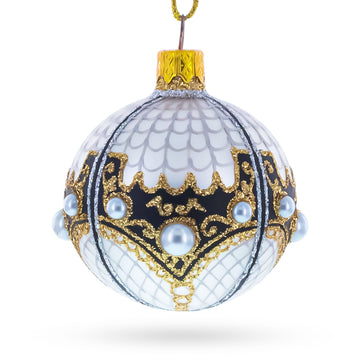 Mother Of Pearl on Gold Filigree Glass Ball Christmas Ornament 2.4 Inches