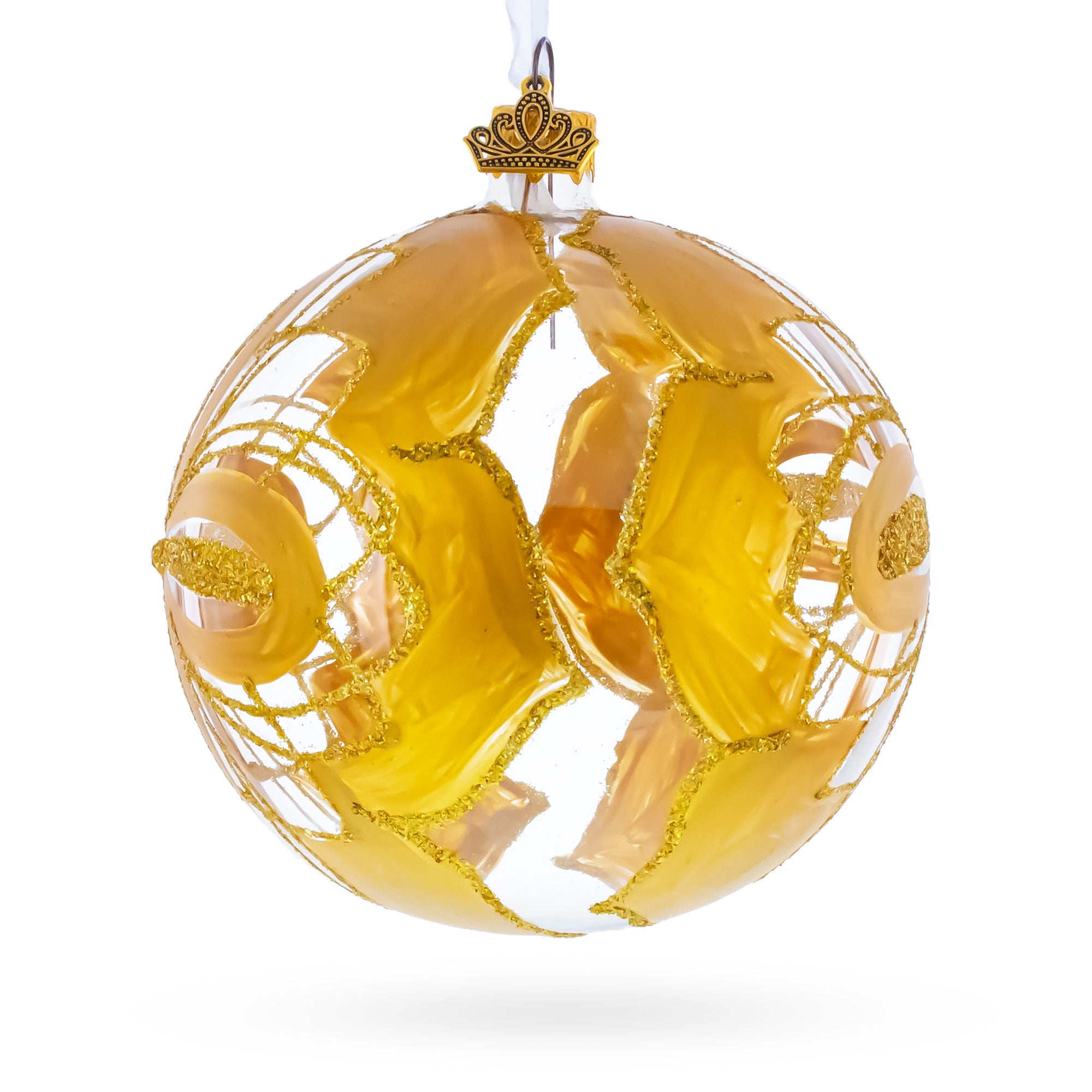 Radiant Gold Starburst Pattern Glass Ball Christmas Ornament 4 Inches