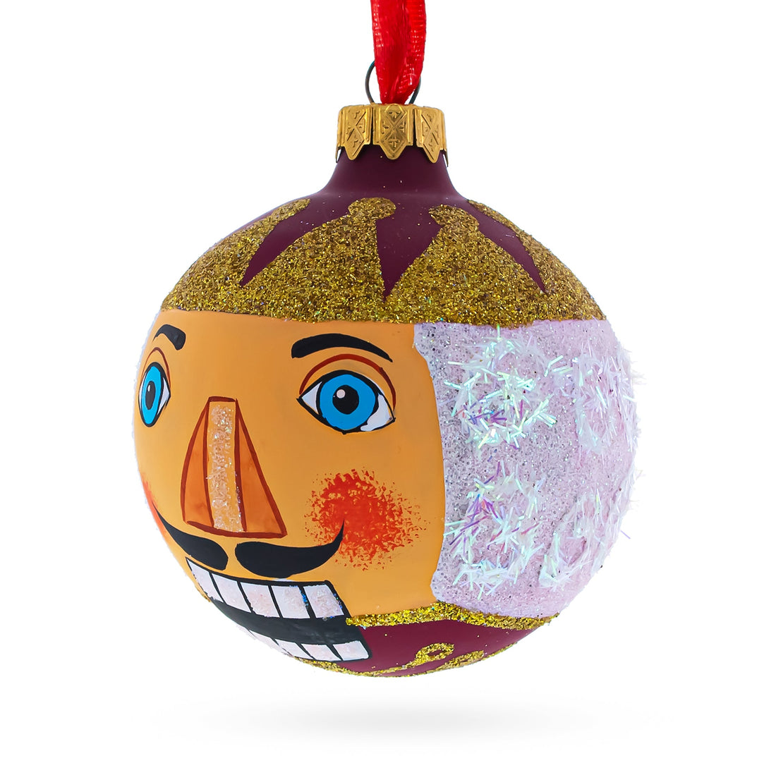 Nutcracker Glass Ball Christmas Ornament 3.25 Inches