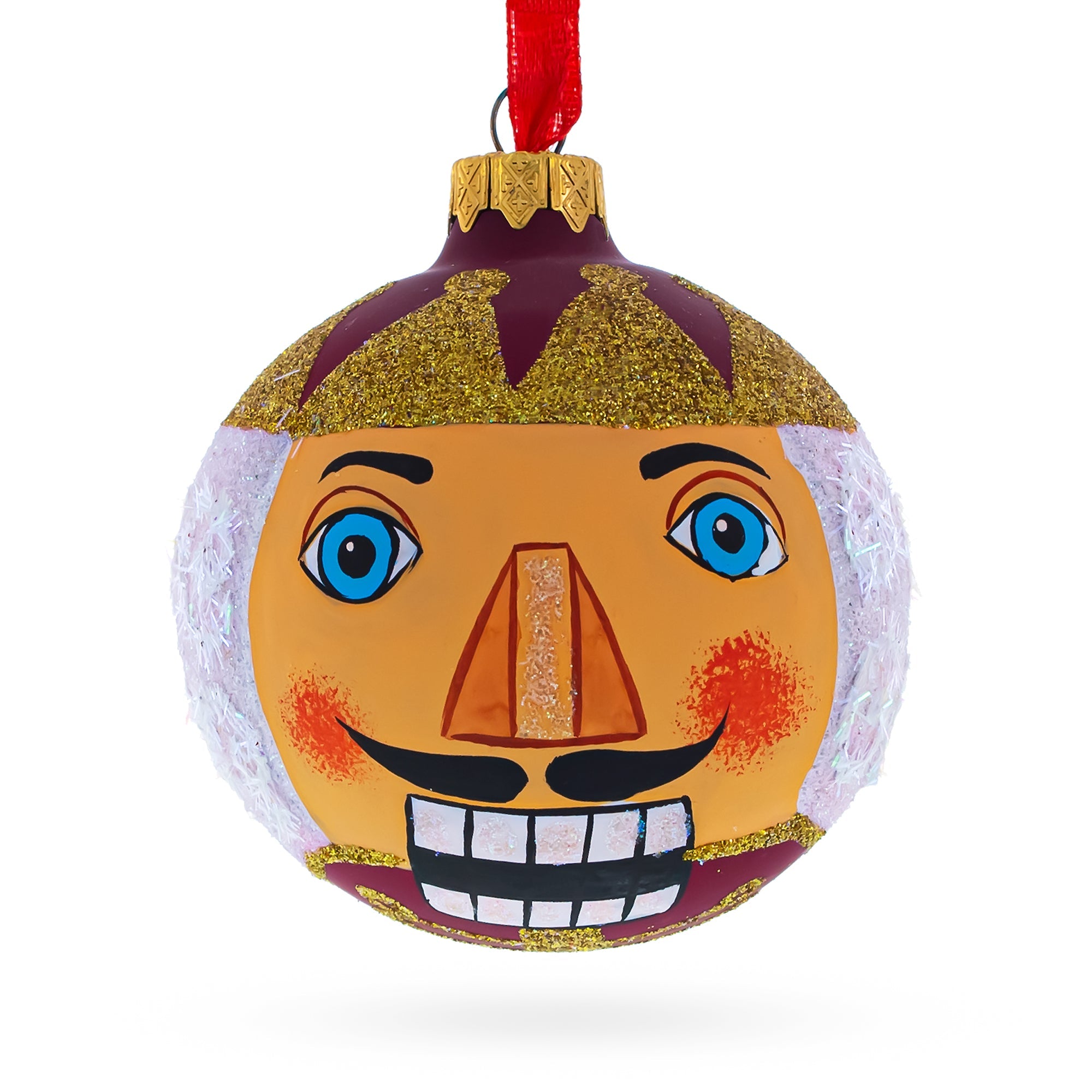 Nutcracker Glass Ball Christmas Ornament 3.25 Inches