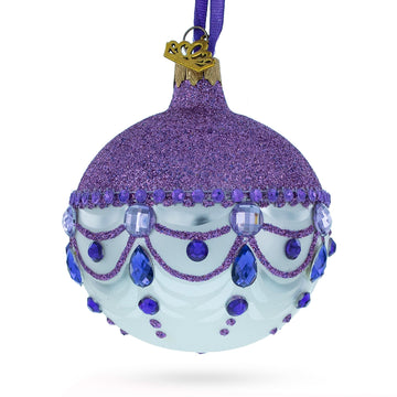 Glittered Purple Top Glass Ball Christmas Ornament 3.25 Inches