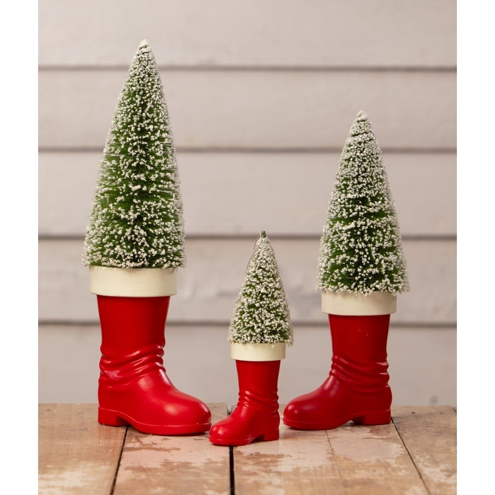 Large Santa Boot with Bottle Brush Tree