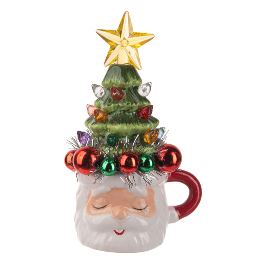 Retro Santa Mug w/Tree Top Lights Up!
