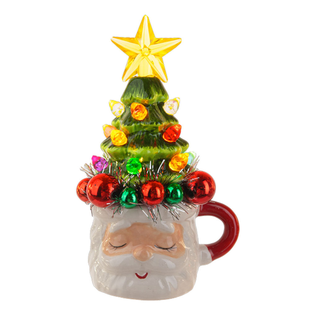 Retro Santa Mug w/Tree Top Lights Up!