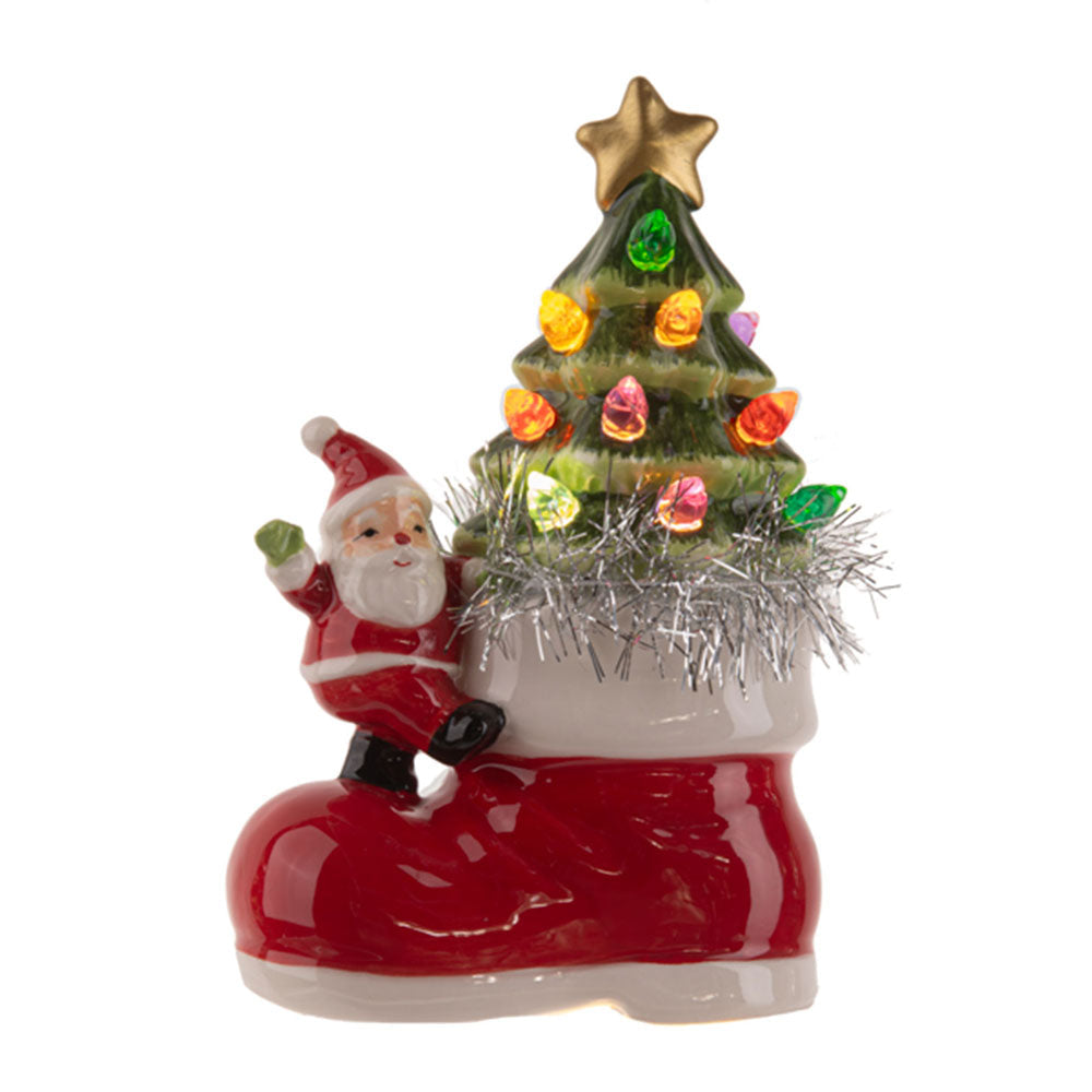 LED Light Up Santa & Snowman w/Tree in Boot Figurines Set/2