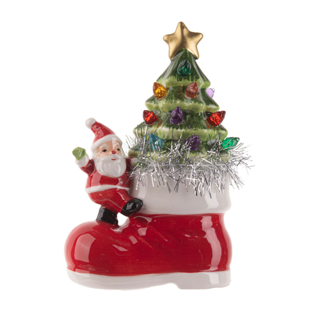 LED Light Up Santa & Snowman w/Tree in Boot Figurines Set/2