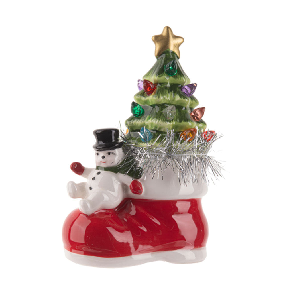 LED Light Up Santa & Snowman w/Tree in Boot Figurines Set/2