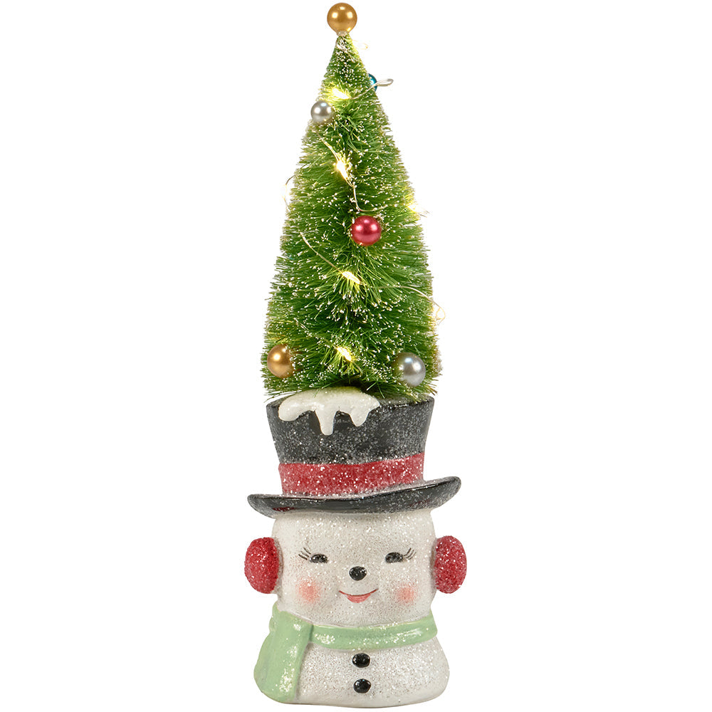 Lighted Snowman w/ Bottle Brush Tree Figurine