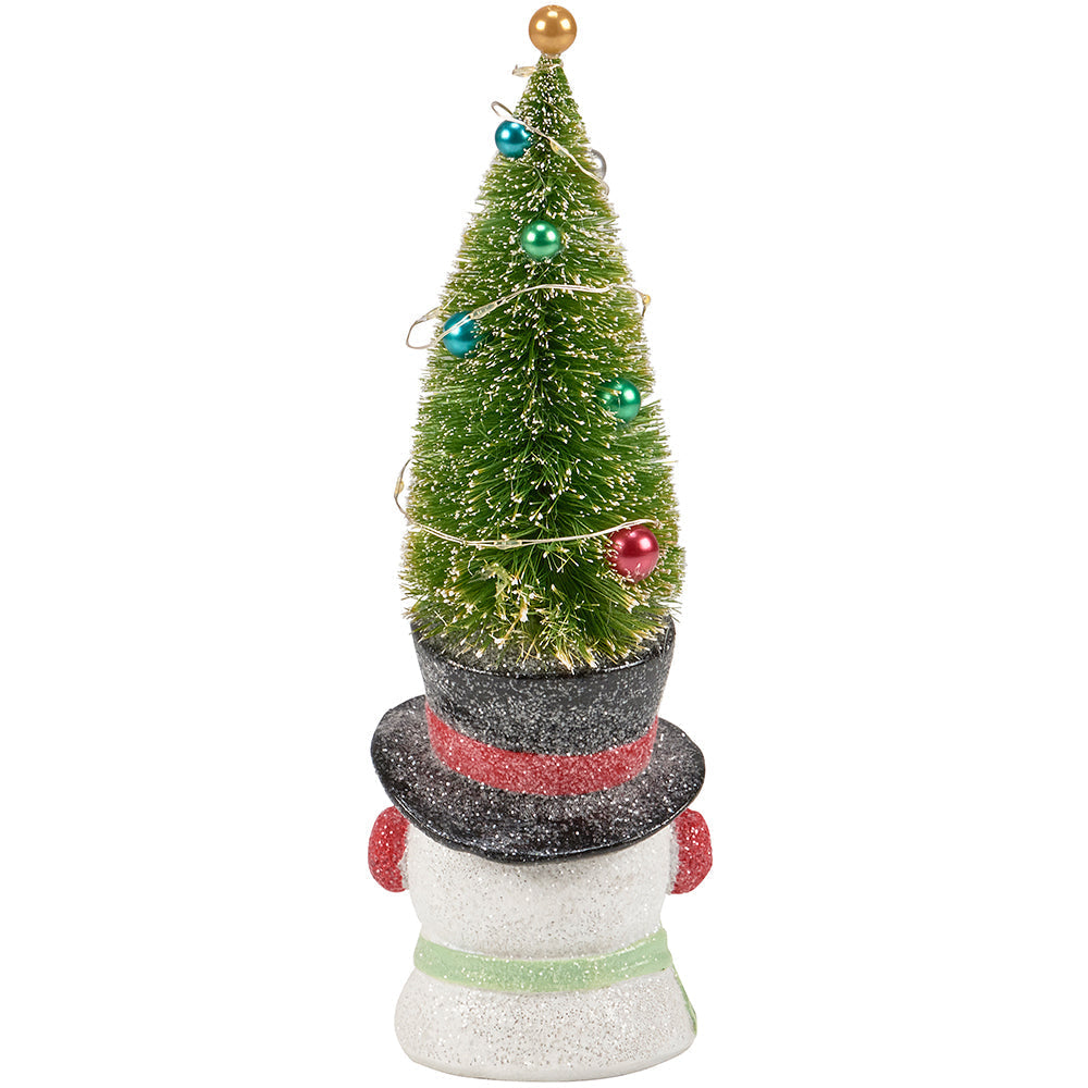 Lighted Snowman w/ Bottle Brush Tree Figurine
