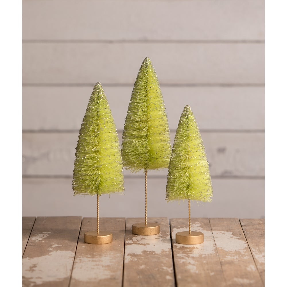 Lime Green Halloween Trees Set of 3 by Bethany Lowe Designs