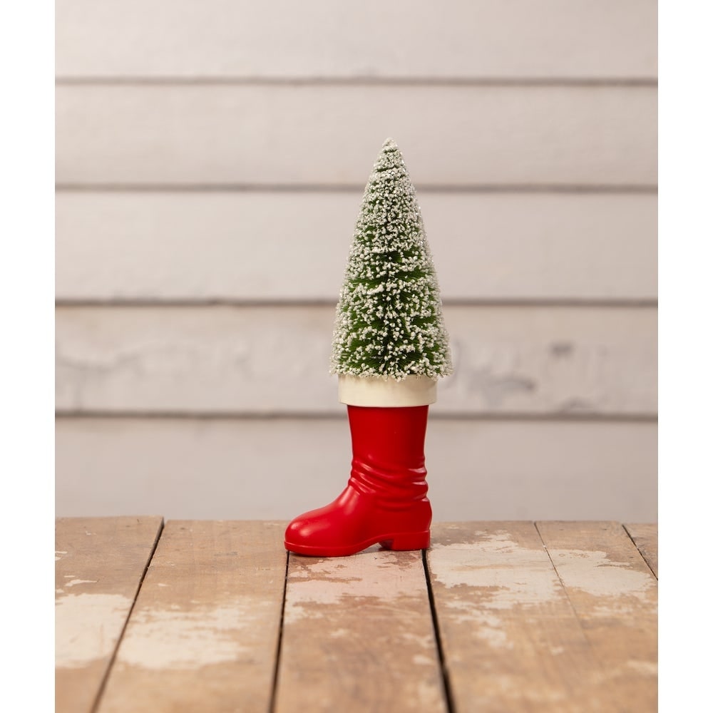 Medium Santa Boot with Bottle Brush Tree