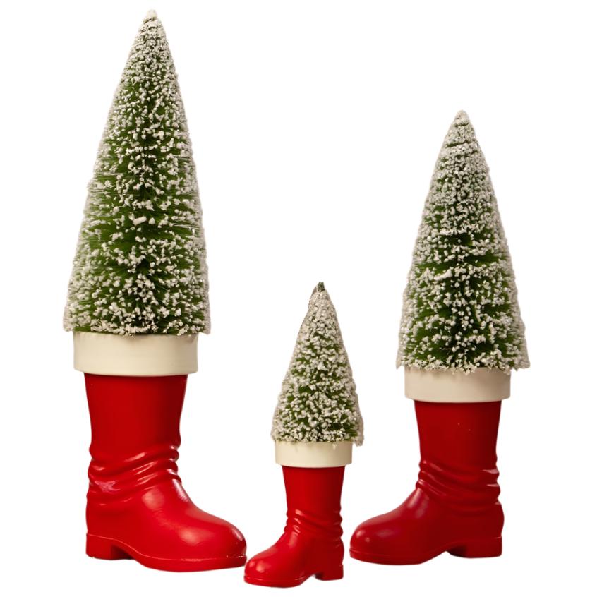 Medium Santa Boot with Bottle Brush Tree