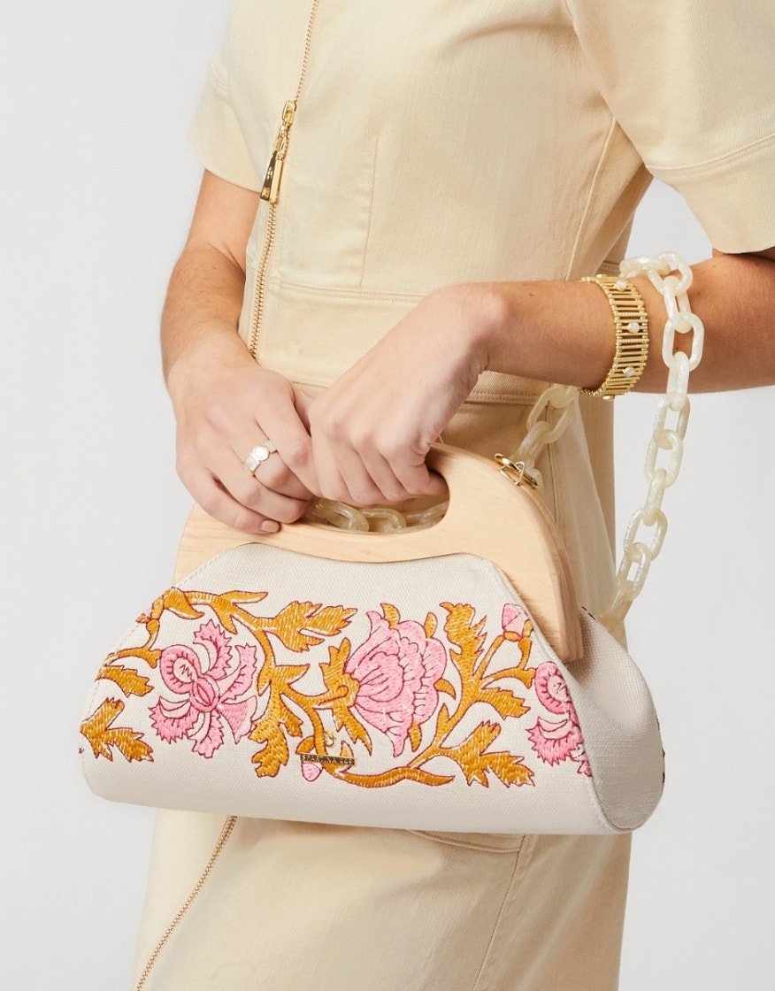 Miranda Clutch - Pepper Hall Woodblock Floral