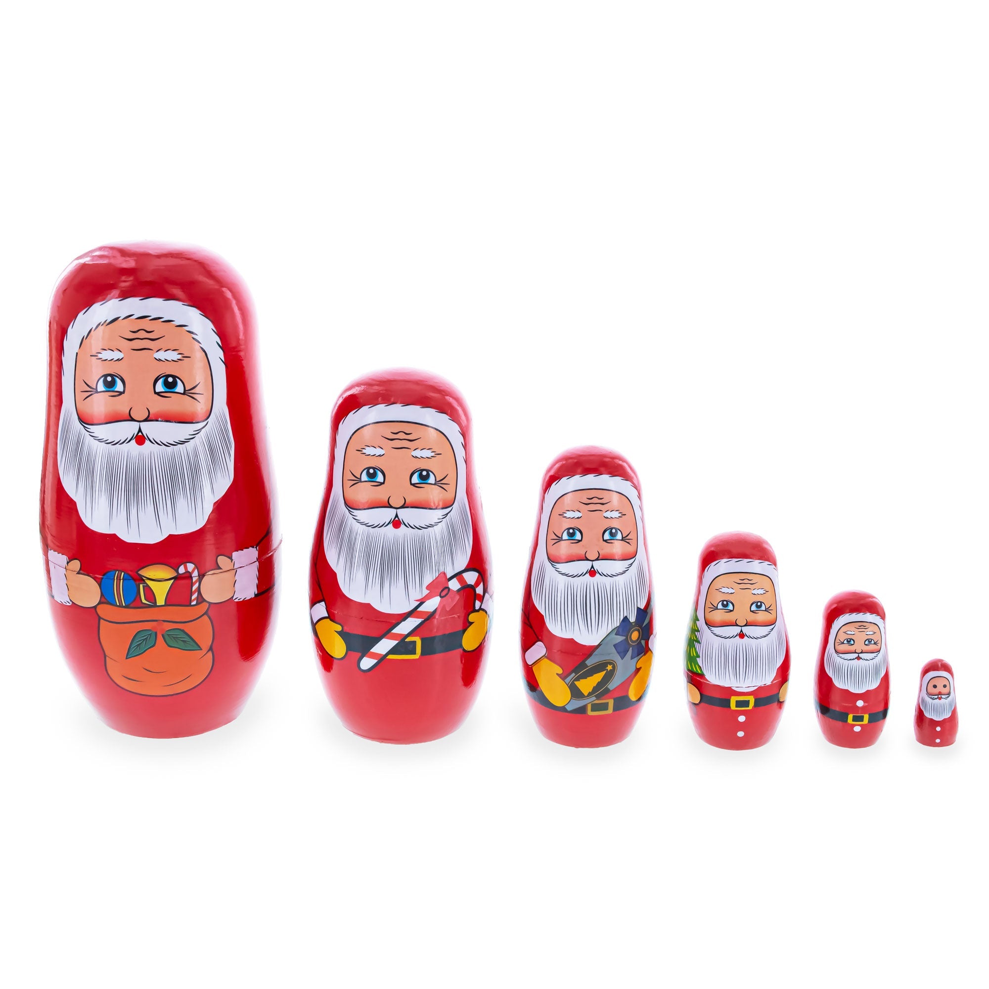 Set of 6 Santa with Christmas Gifts Wooden Nesting Dolls 5.5 Inches