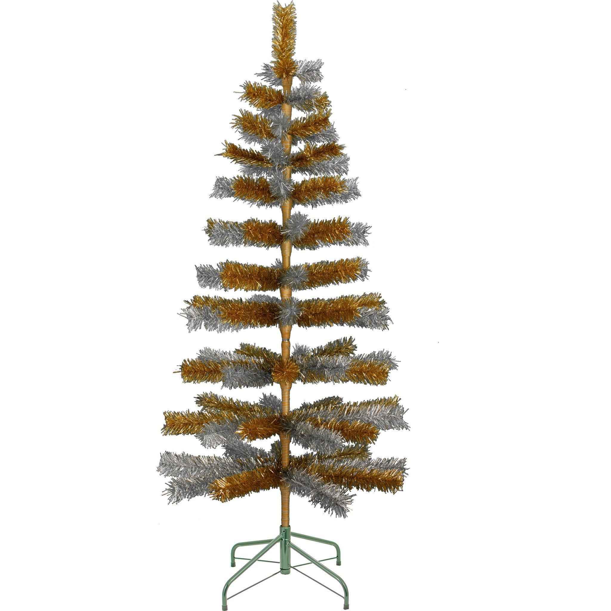 Orange & Silver Mixed Tinsel Christmas Tree