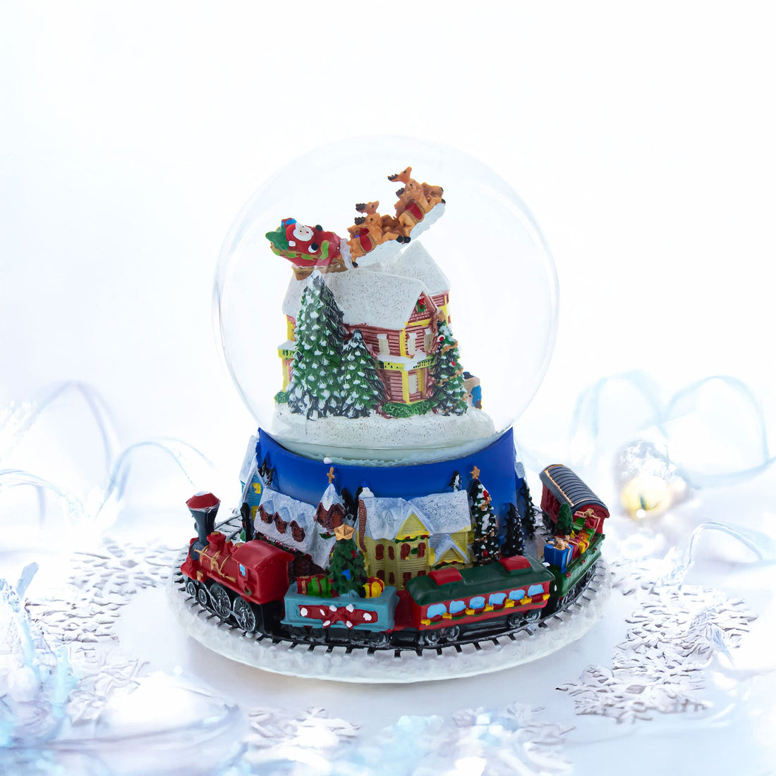 Moving Train Base Musical Christmas Water Snow Globe