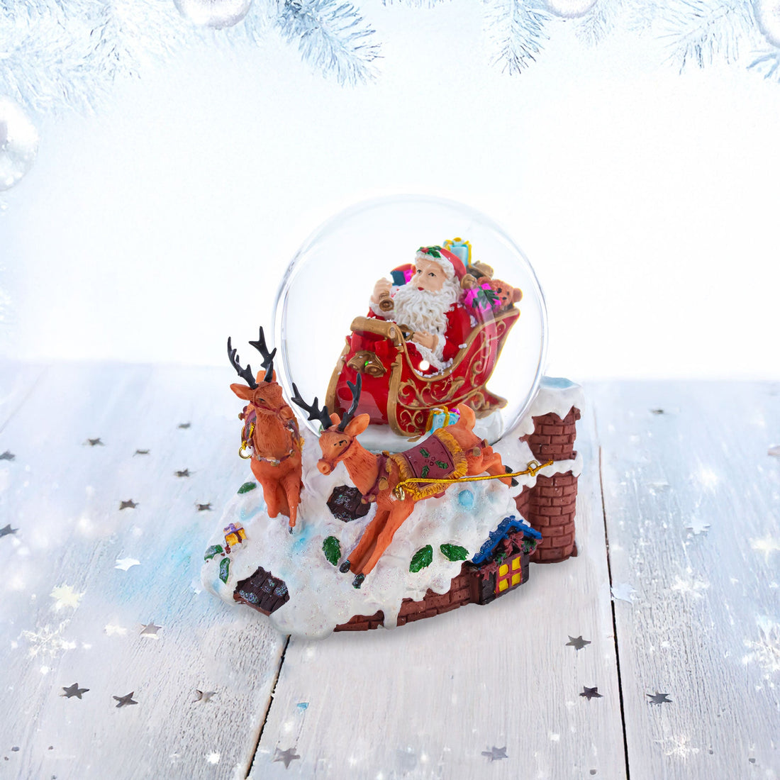 Santa Delivering Gifts Musical Christmas Water Snow Globe