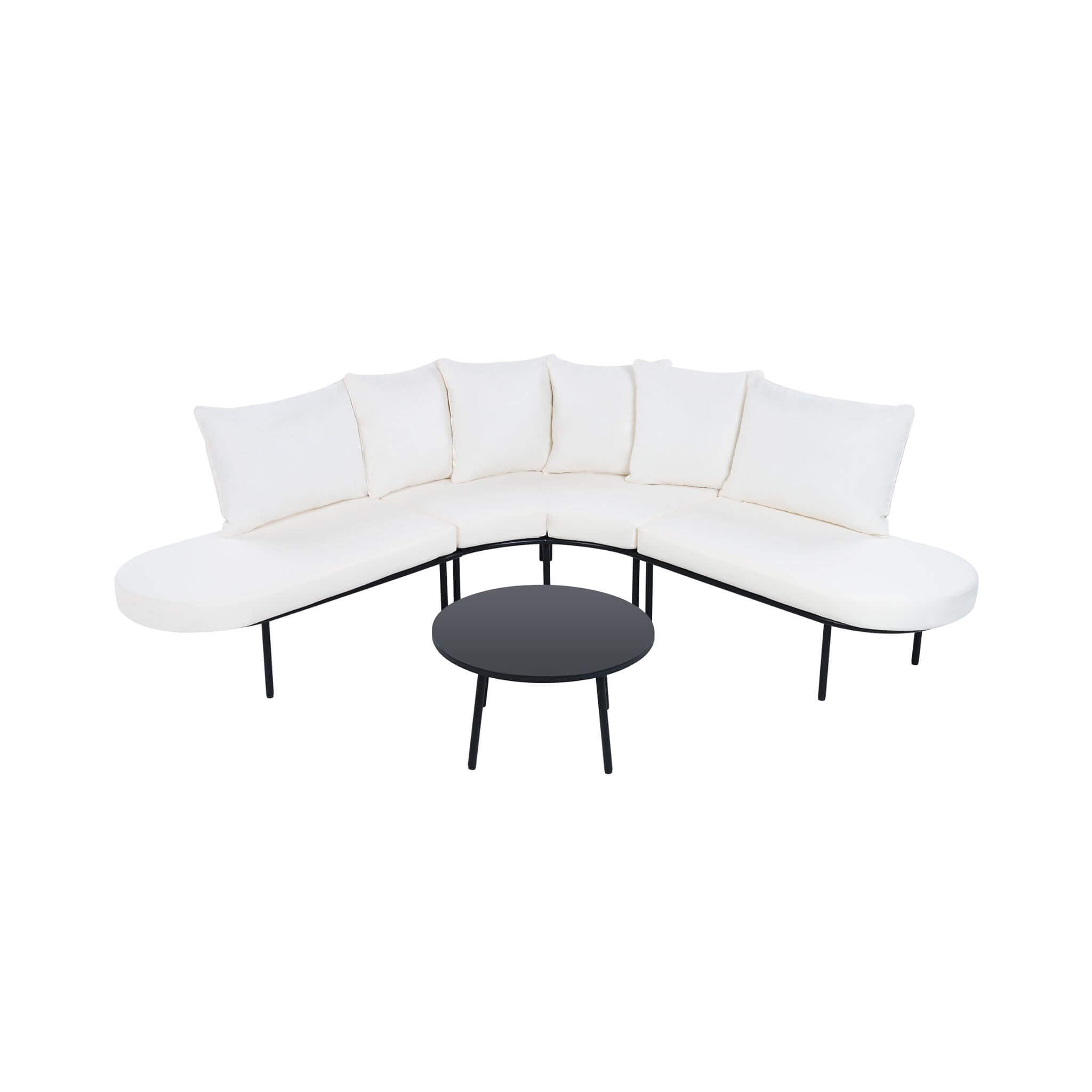Premium Half- Moon 6-Person Curved All-Weather Outdoor Furniture Sofa Patio Set With Coffee Table And Cushions (SAK76332)
