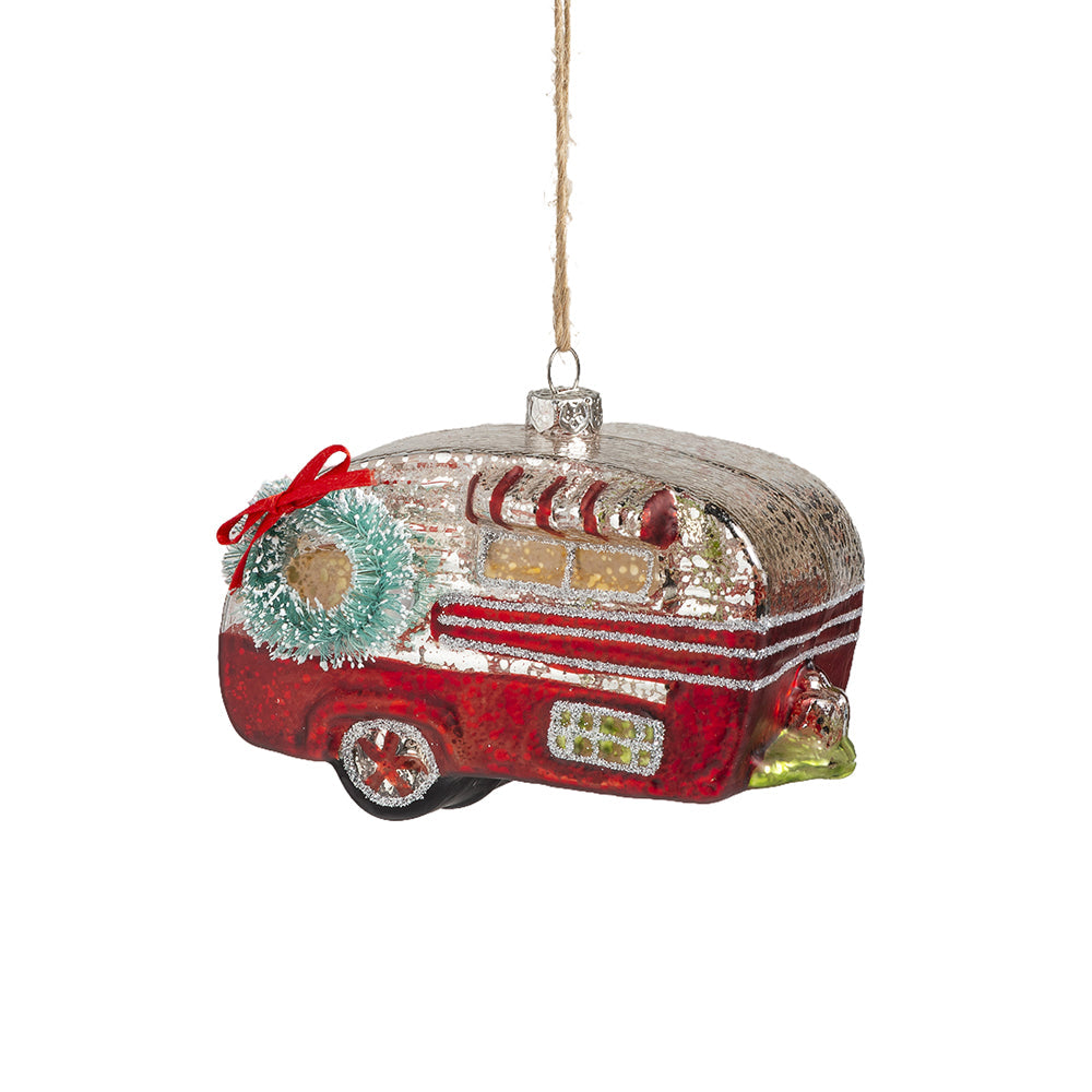 Red Canned Ham Vintage Camper Glass Ornament
