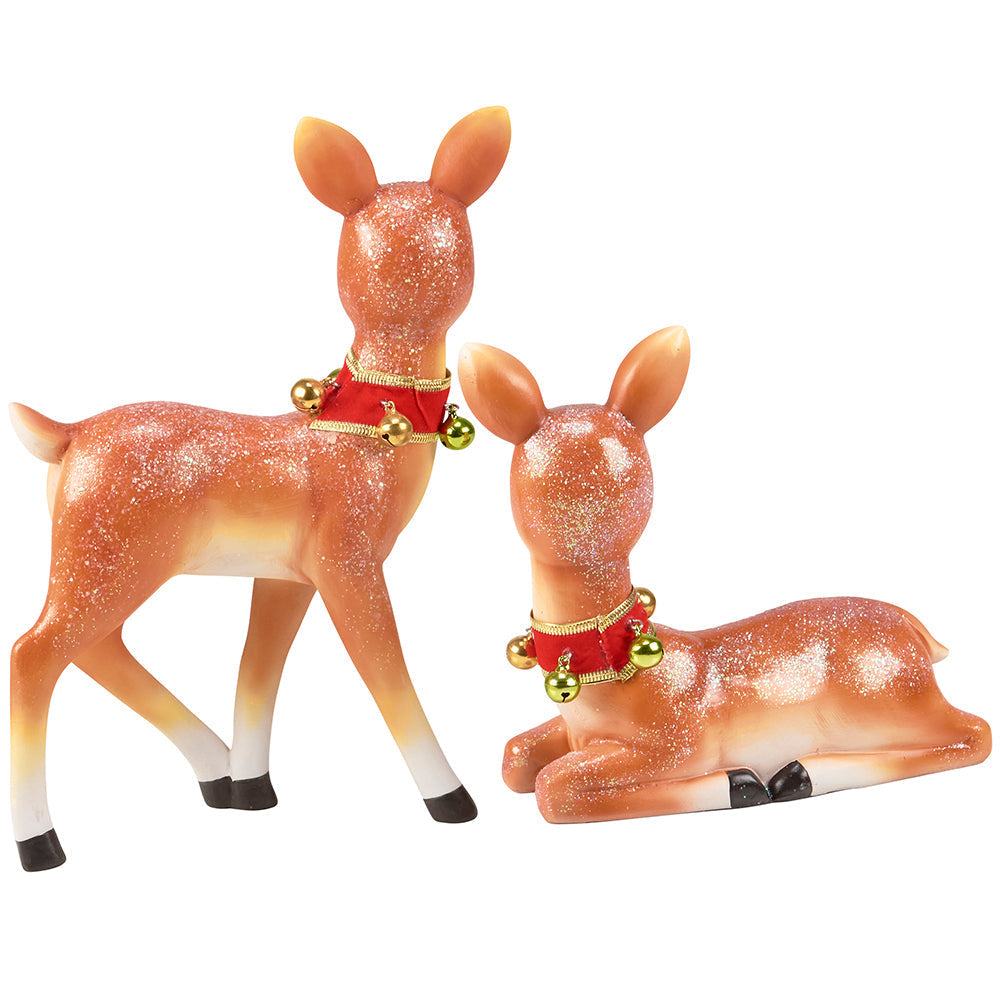 Retro Christmas Deer Figurine Set of 2