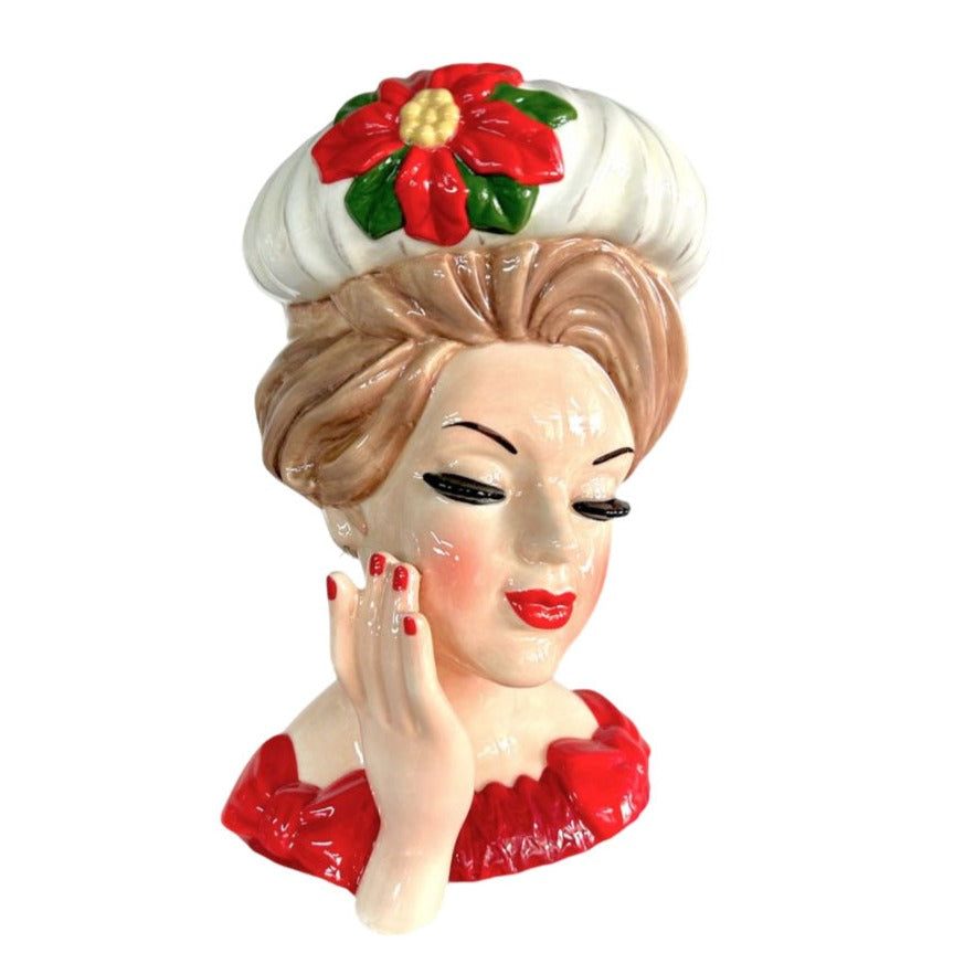 Retro Christmas Lady Head Vase -12"