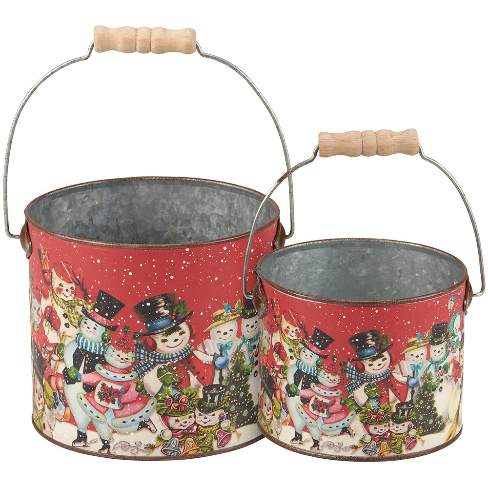 Retro Snowmen Bucket Set of 2