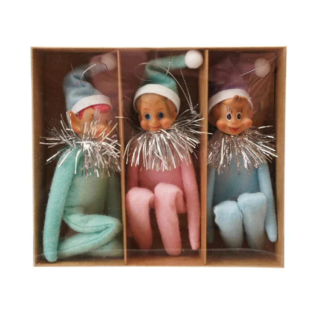 Pastel MCM KneeHugger Elf Ornaments, Set of 3 Vintage Reproduction