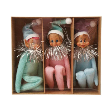 Pastel MCM KneeHugger Elf Ornaments, Set of 3 Vintage Reproduction